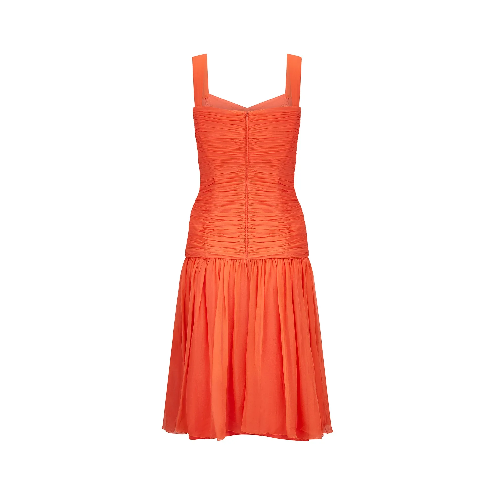 1980s Louis Feraud Orange Silk Crepe Dress