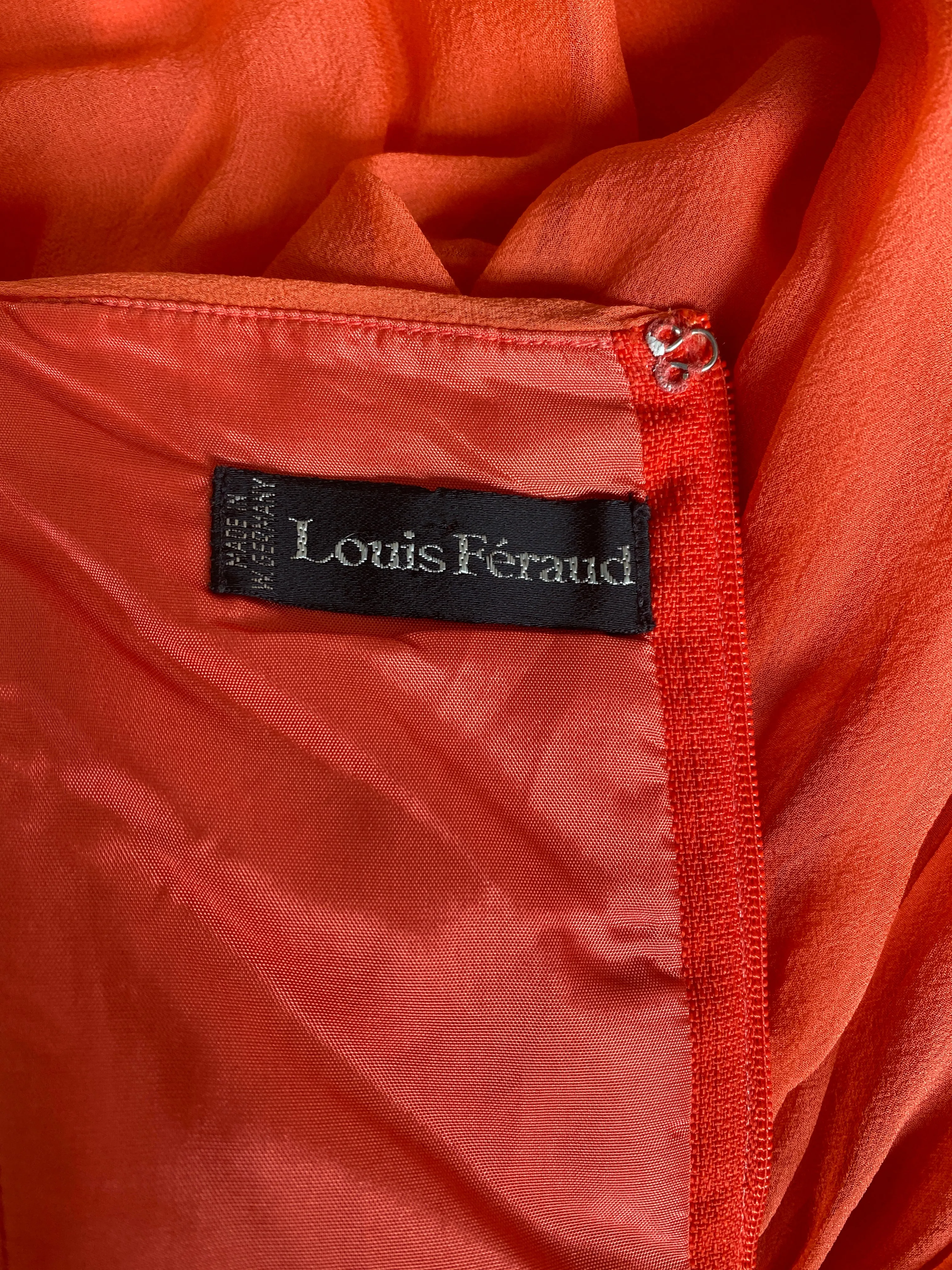 1980s Louis Feraud Orange Silk Crepe Dress