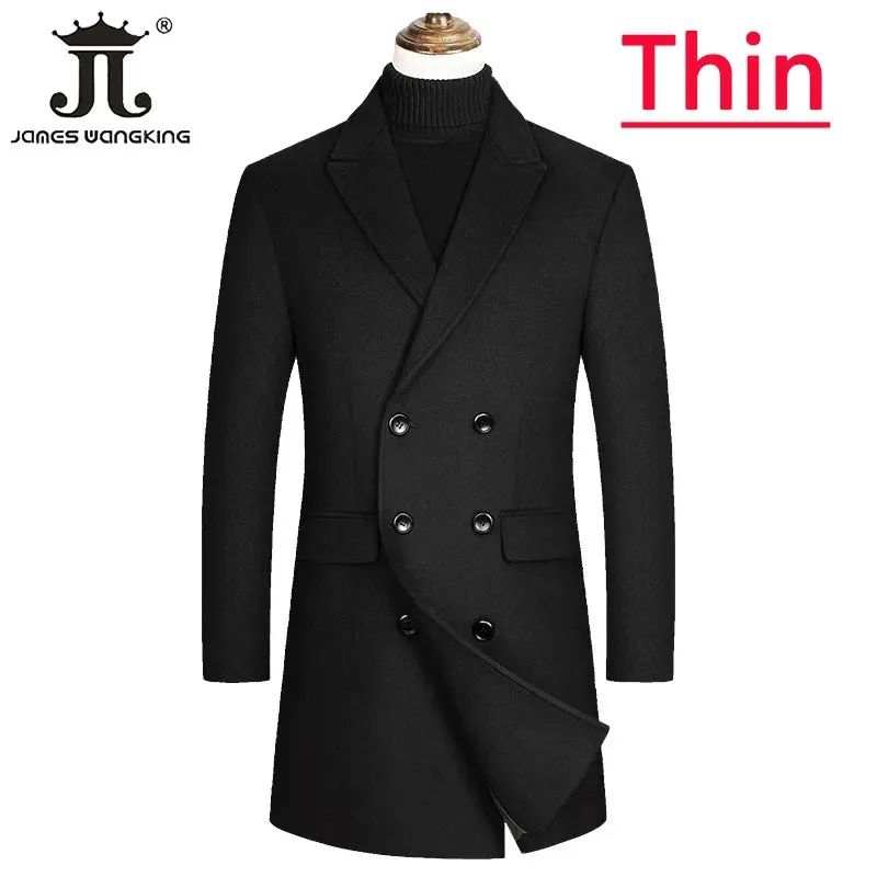 2023 Autumn and Winter Boutique Woolen Black Gray Classic Solid Color Thick Warm Men's Extra Long Wool Trench Coat Male Jacket