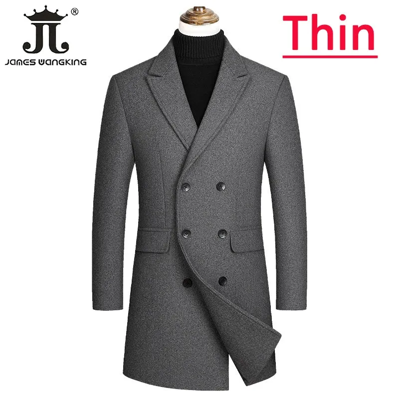 2023 Autumn and Winter Boutique Woolen Black Gray Classic Solid Color Thick Warm Men's Extra Long Wool Trench Coat Male Jacket
