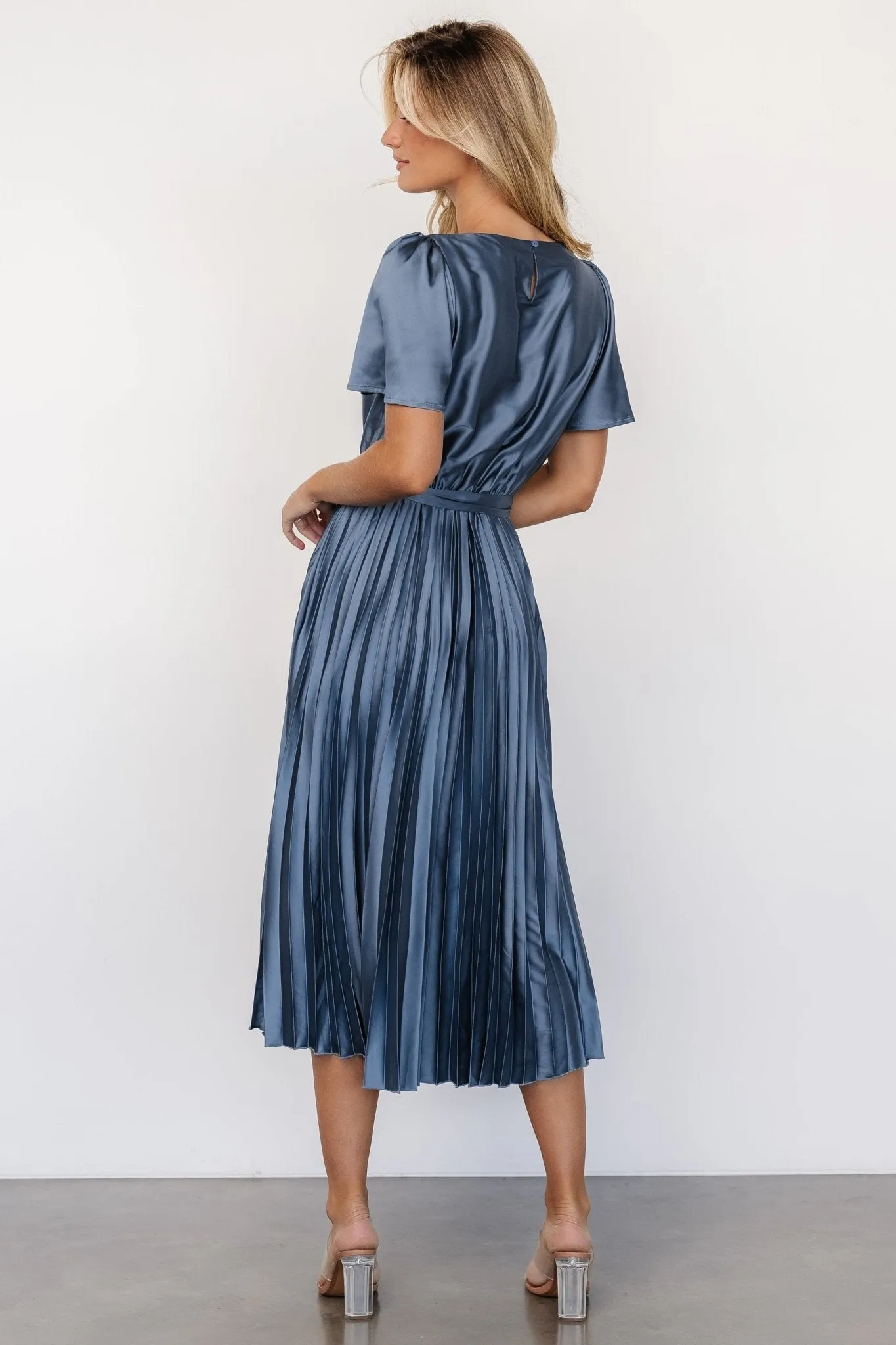 Adelaide Pleated Satin Dress | Blue