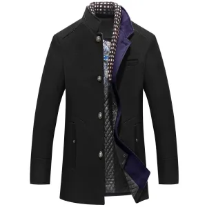 Aidase Brand Men's Casual Jacket Winter Male Windbreaker Detachable Plaid Neckline Wool Blend Classic Middle Long Trench Coat