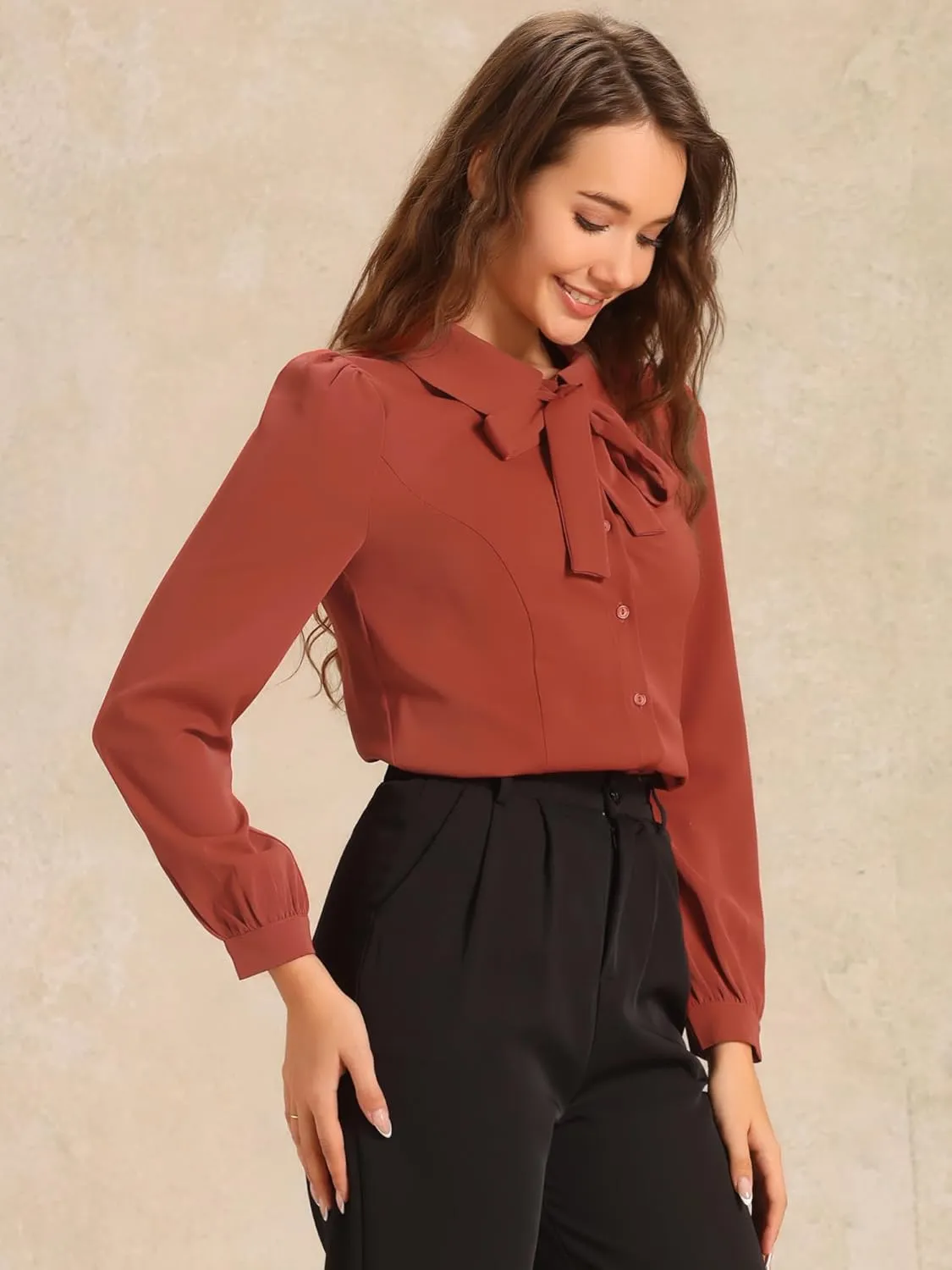 Allegra K Women's Peter Pan Collar Blouse Bow Tie Neck Vintage Button Up Shirt