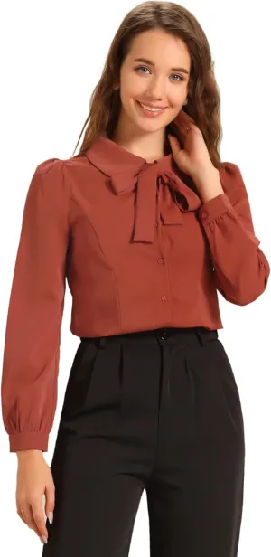 Allegra K Women's Peter Pan Collar Blouse Bow Tie Neck Vintage Button Up Shirt