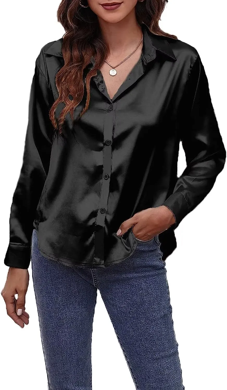 Autumn Fashion Button Up Satin Silk Shirt Spring Vintage Blouse Women White Lady Long Sleeves Female Loose Street Shirts S3832436