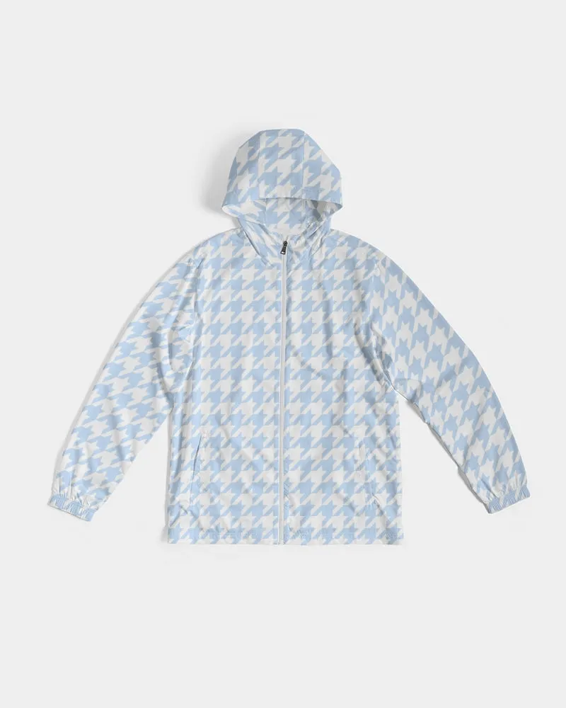 Baby Blue Large Houndstooth Men's Hooded Windbreaker Jacket