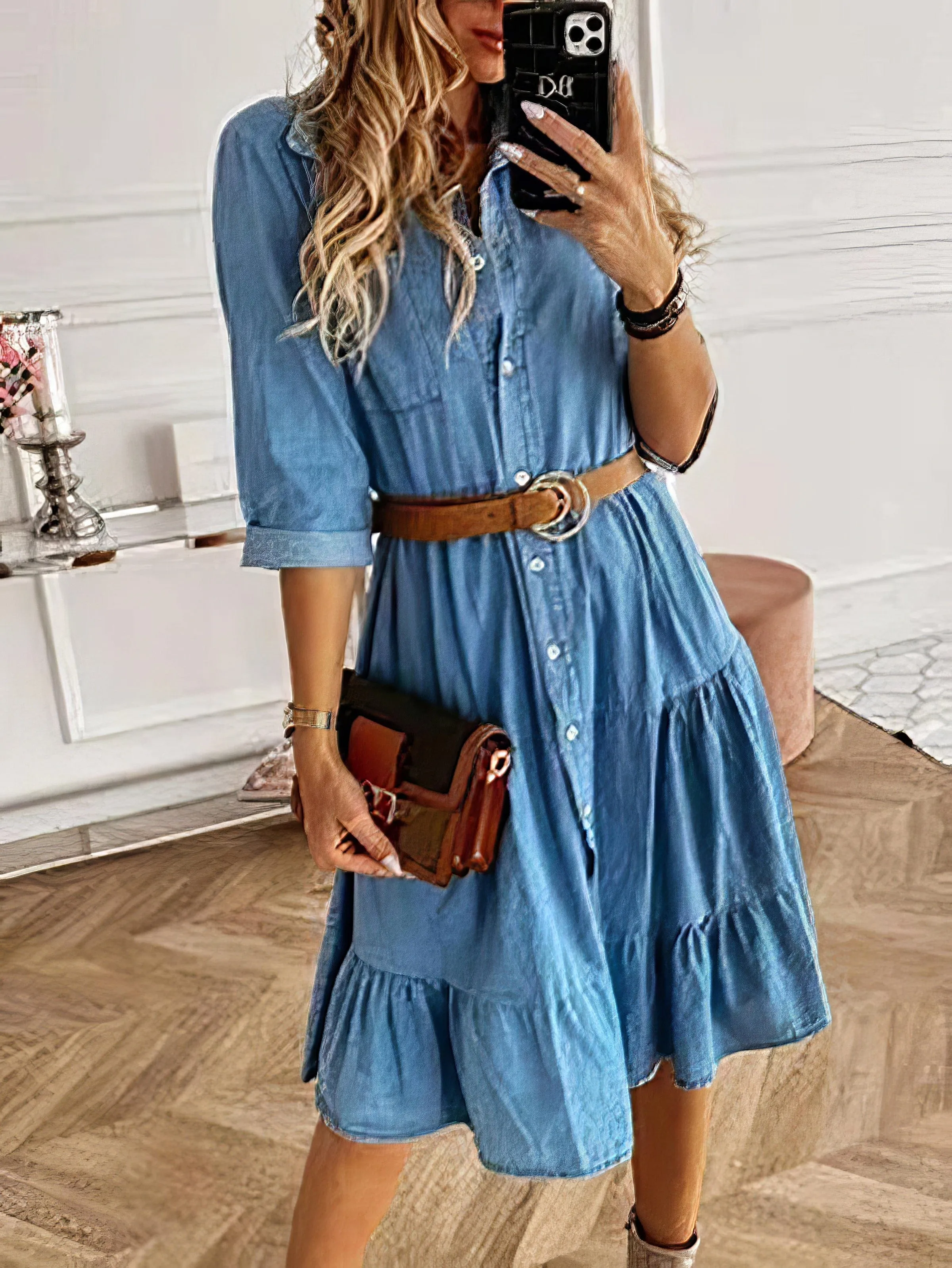 Button-Down Denim Mini Dress