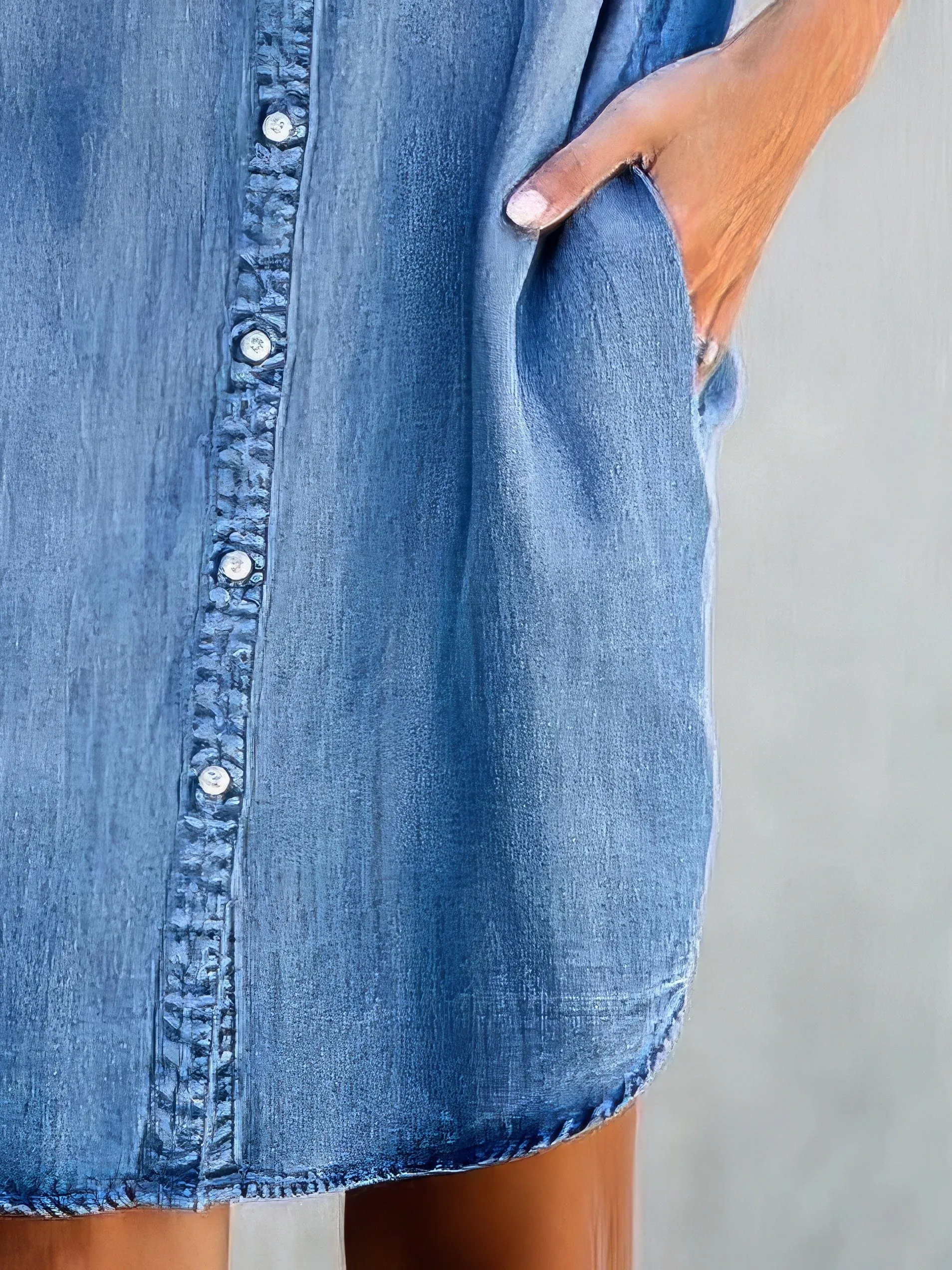Button Short Sleeve Denim Shirt Dress