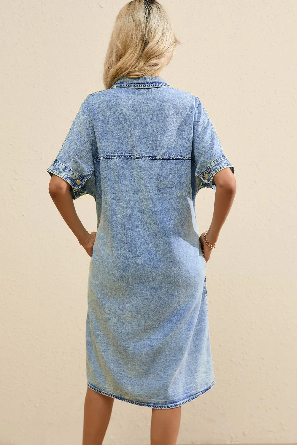 Button Short Sleeve Denim Shirt Dress