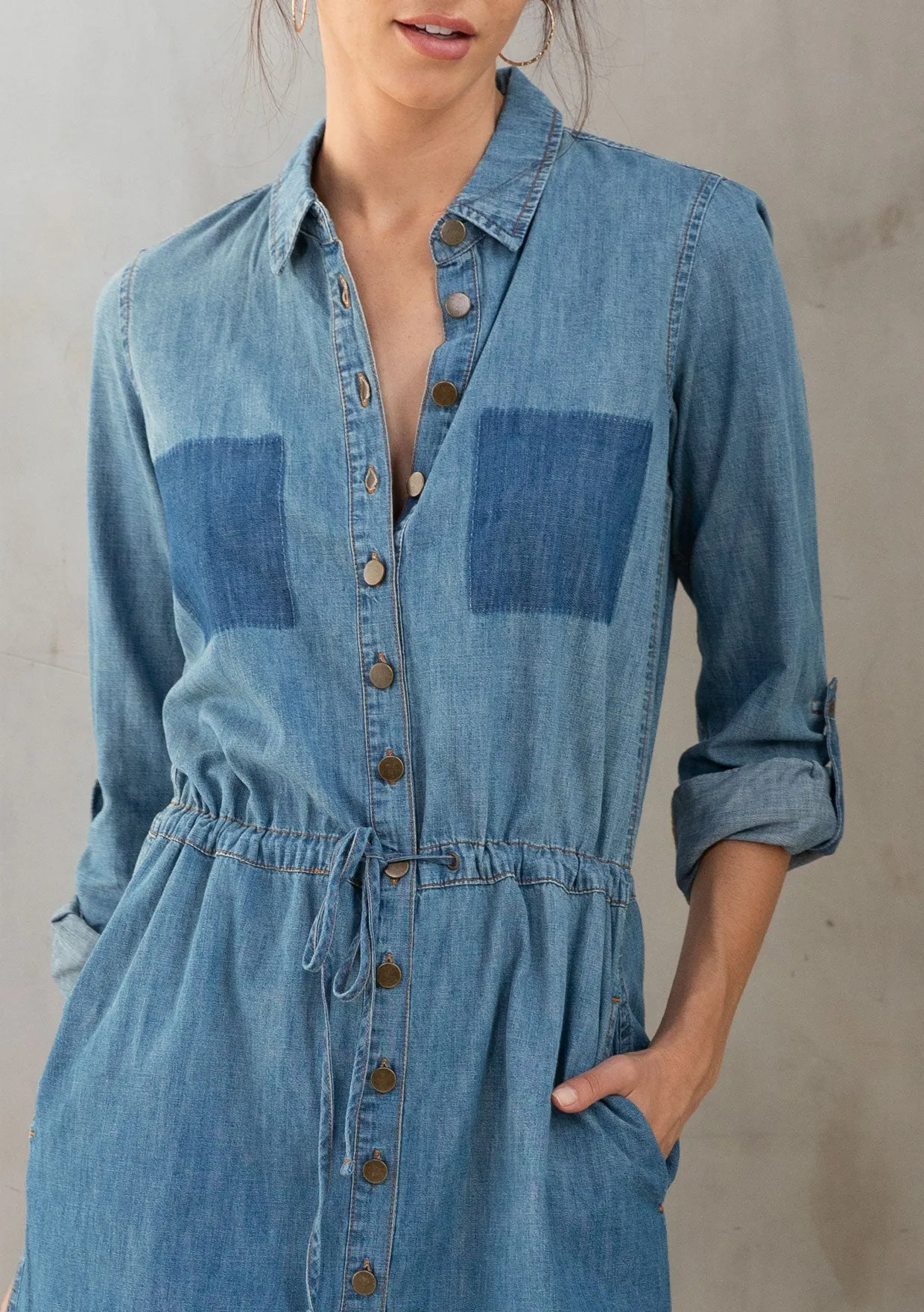 Casual Button-Up Long Sleeve Mini Shirt Dress