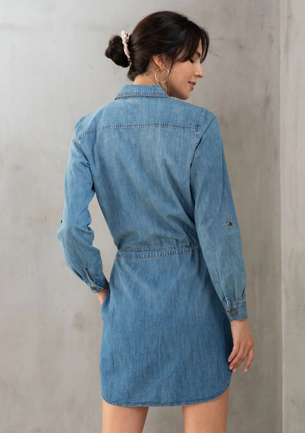 Casual Button-Up Long Sleeve Mini Shirt Dress