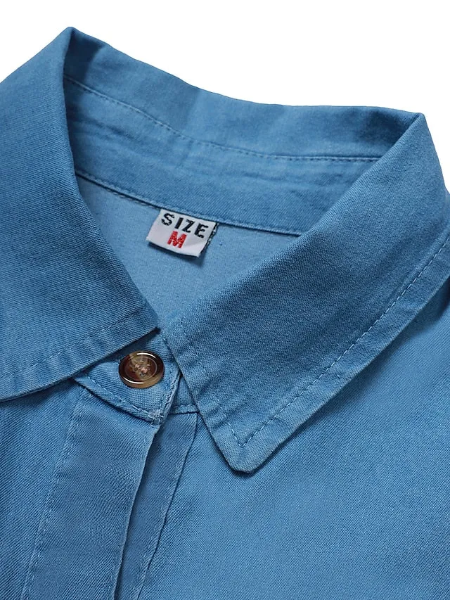 Casual Dress Denim Shirt Dress Maxi long Dress Denim Basic Modern Outdoor Daily Vacation Shirt Collar Button Pocket Short Sleeve Summer Spring Fall  Regular Fit Blue Pure Color S M L XL for Women