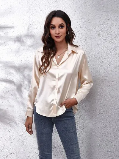 Chillin In The Castle Button Up Collared Neck Long Sleeve Shirt
