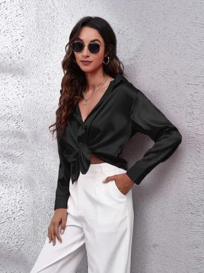 Chillin In The Castle Button Up Collared Neck Long Sleeve Shirt