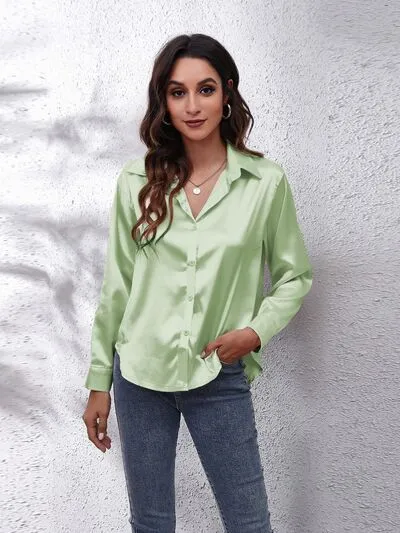 Chillin In The Castle Button Up Collared Neck Long Sleeve Shirt