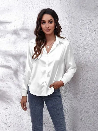 Chillin In The Castle Button Up Collared Neck Long Sleeve Shirt