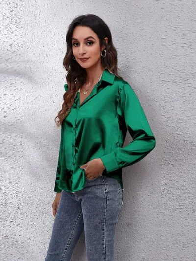 Chillin In The Castle Button Up Collared Neck Long Sleeve Shirt