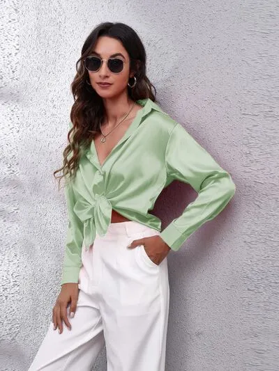 Chillin In The Castle Button Up Collared Neck Long Sleeve Shirt