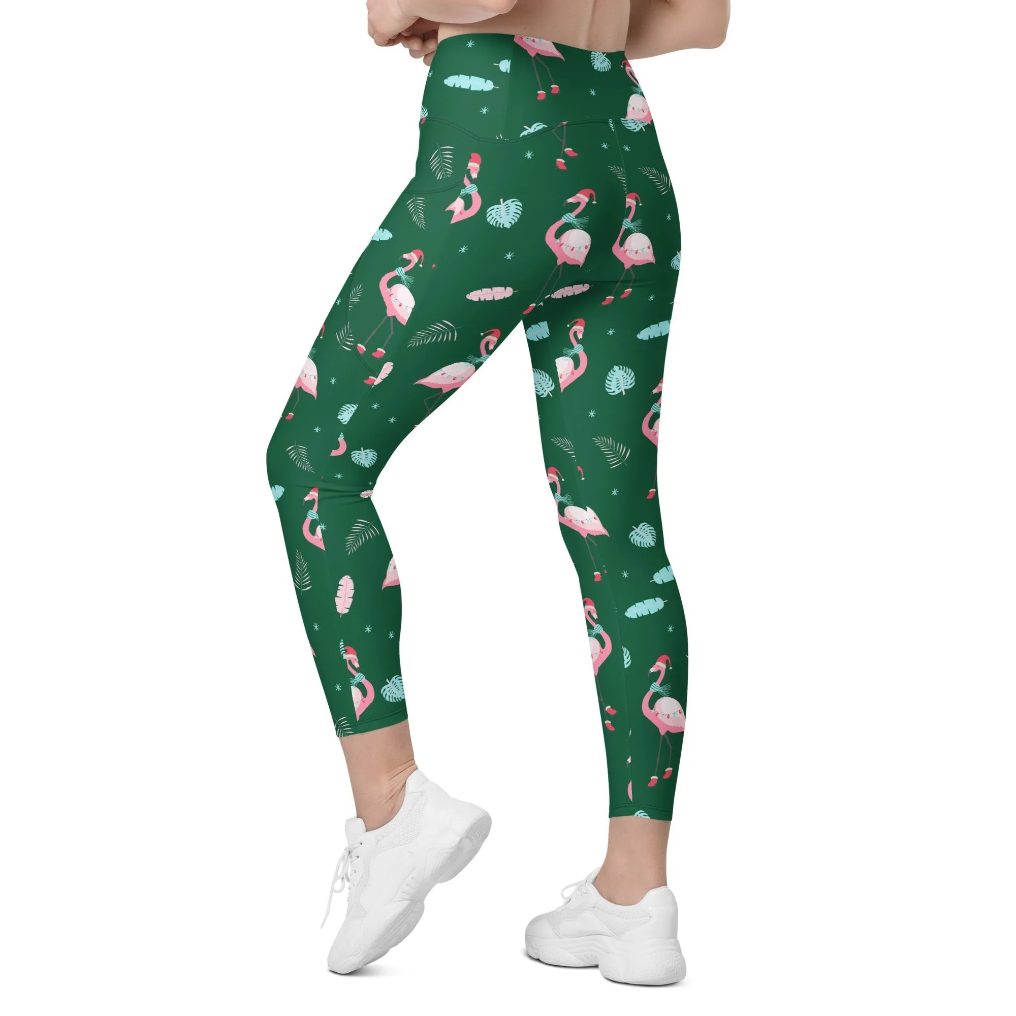 Christmassy Flamingos Leggings With Pockets