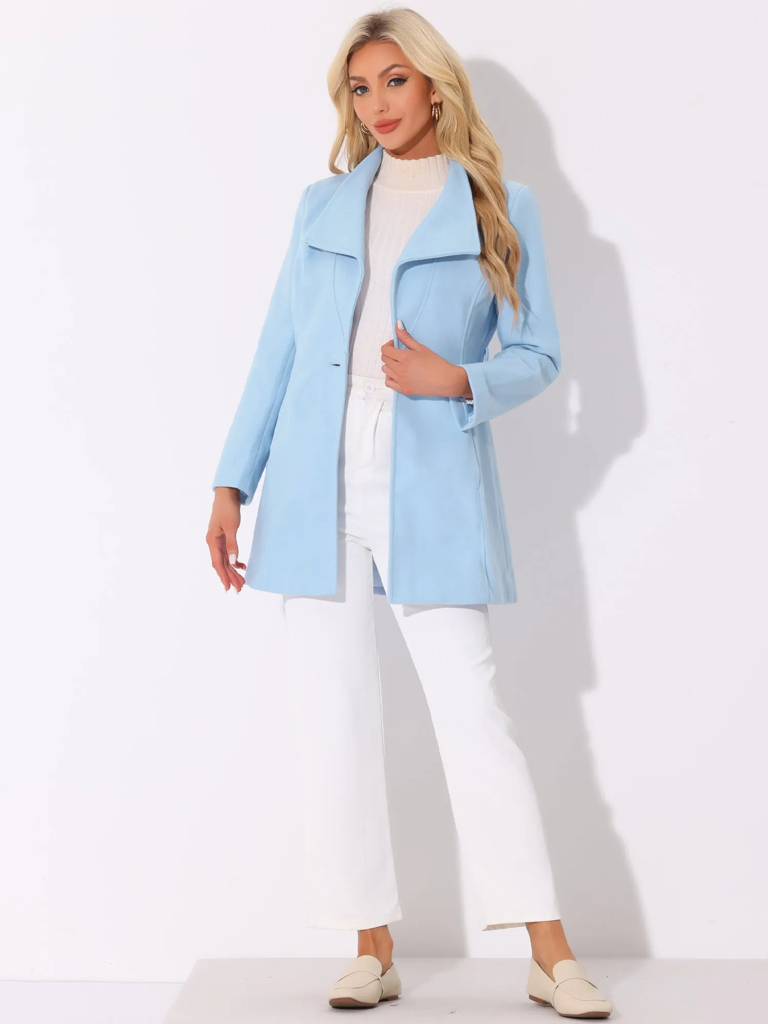 Classic Stand Collar Long Sleeve Belted Winter Coat