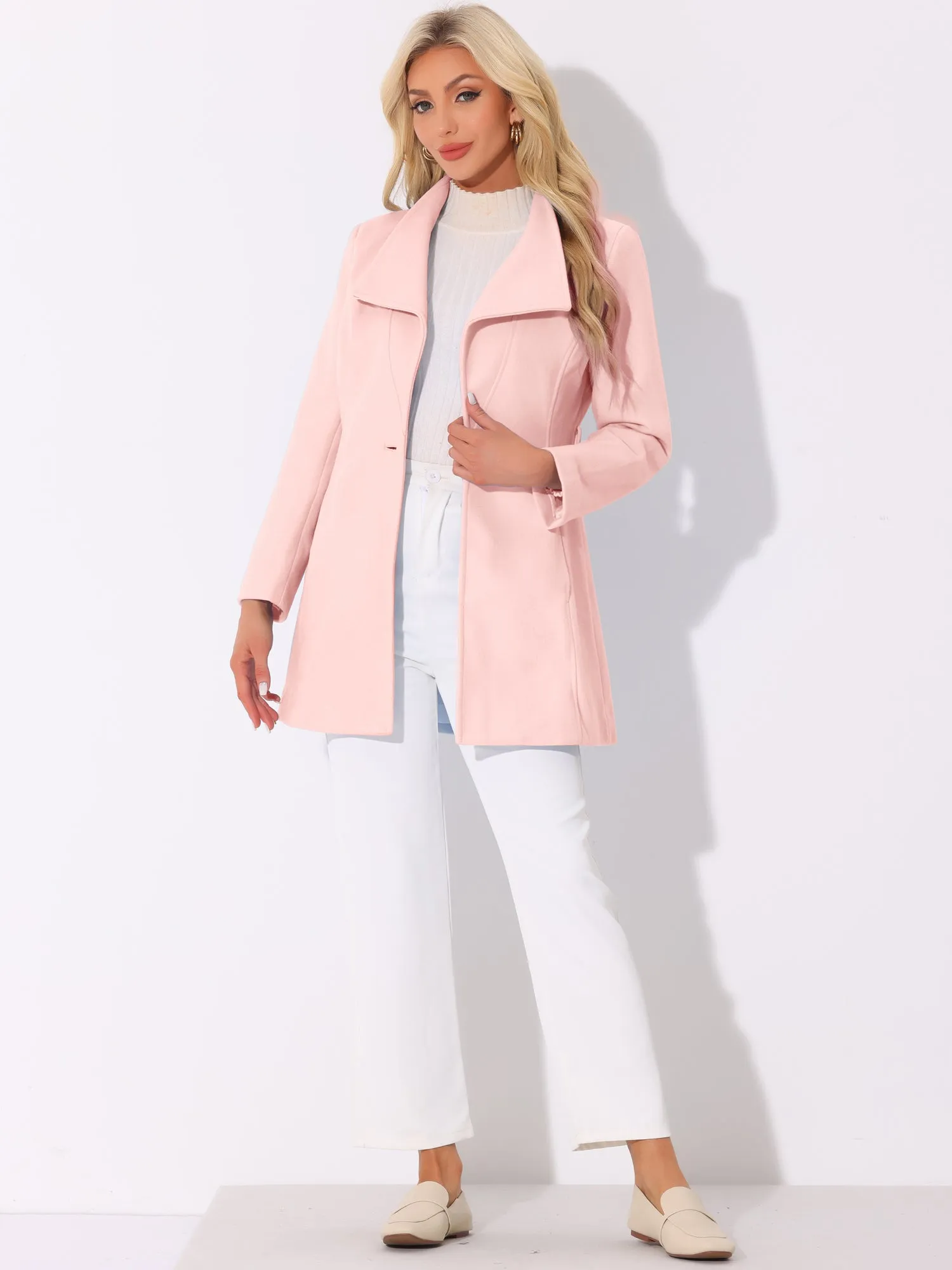 Classic Stand Collar Long Sleeve Belted Winter Coat