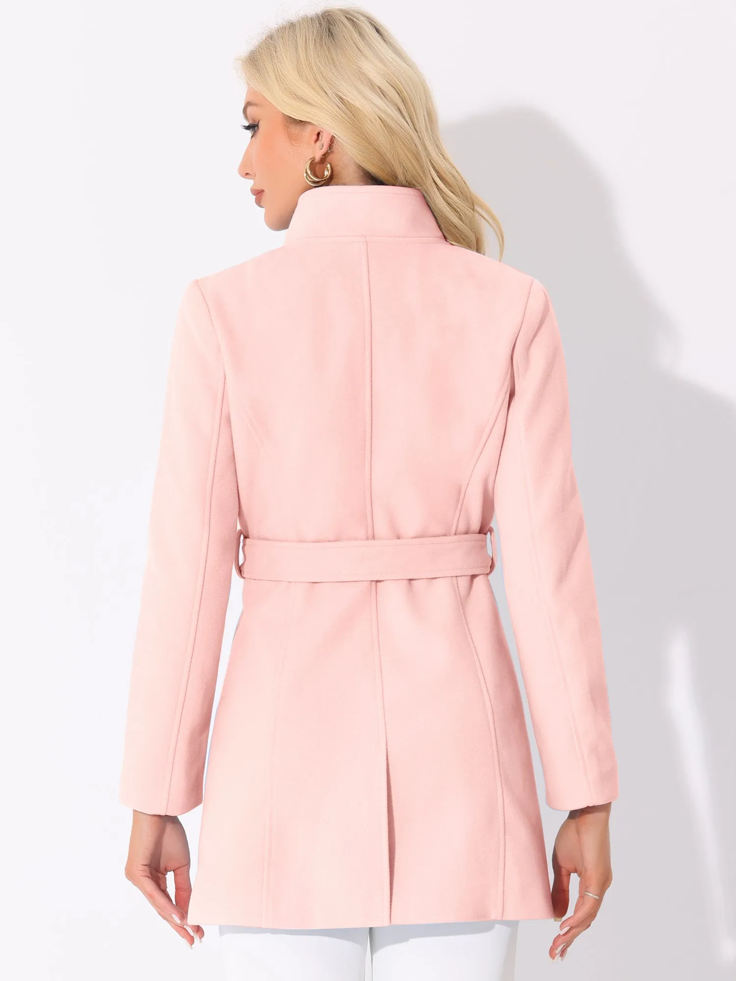 Classic Stand Collar Long Sleeve Belted Winter Coat