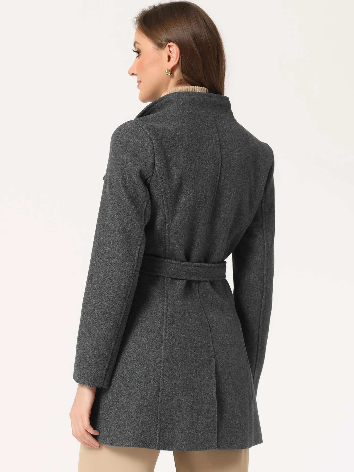 Classic Stand Collar Long Sleeve Belted Winter Coat