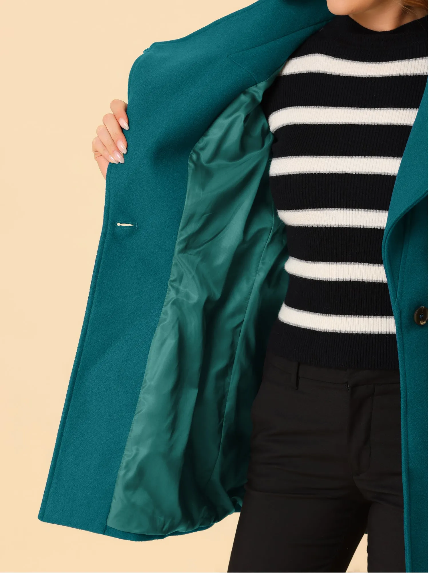 Classic Stand Collar Long Sleeve Belted Winter Coat