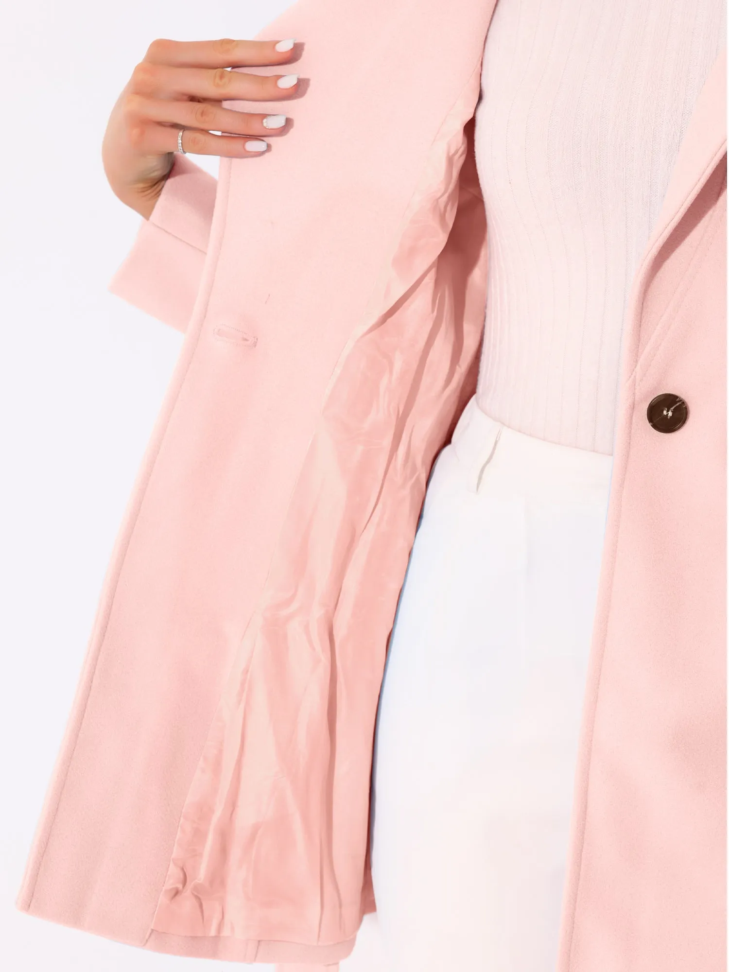 Classic Stand Collar Long Sleeve Belted Winter Coat