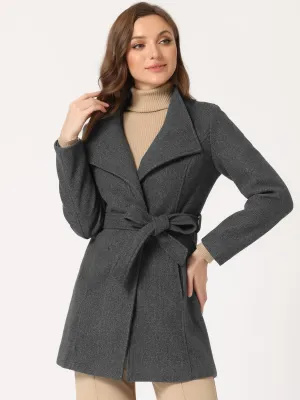 Classic Stand Collar Long Sleeve Belted Winter Coat