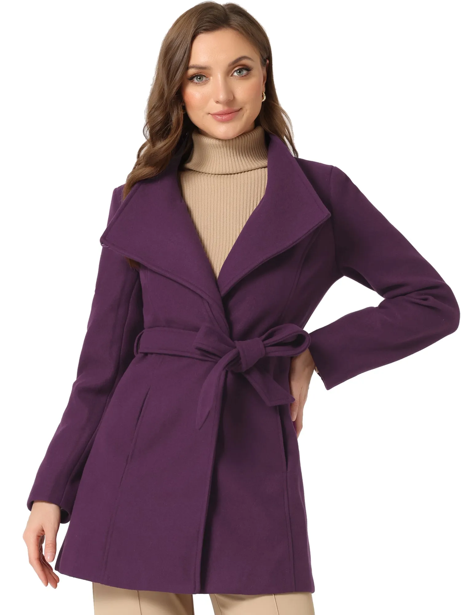 Classic Stand Collar Long Sleeve Belted Winter Coat