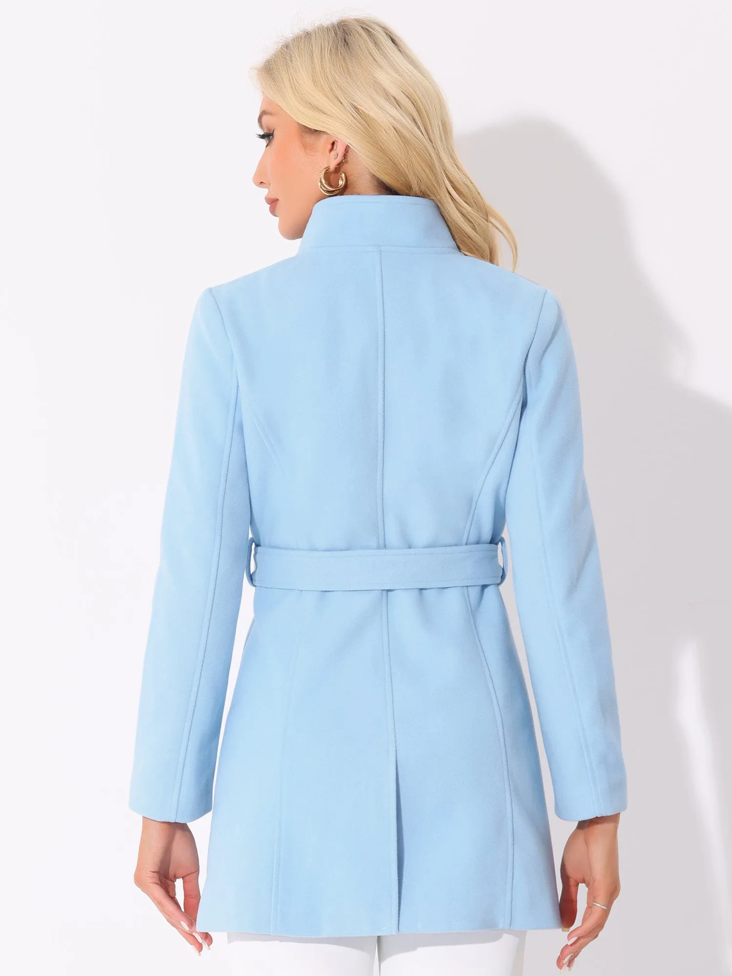Classic Stand Collar Long Sleeve Belted Winter Coat