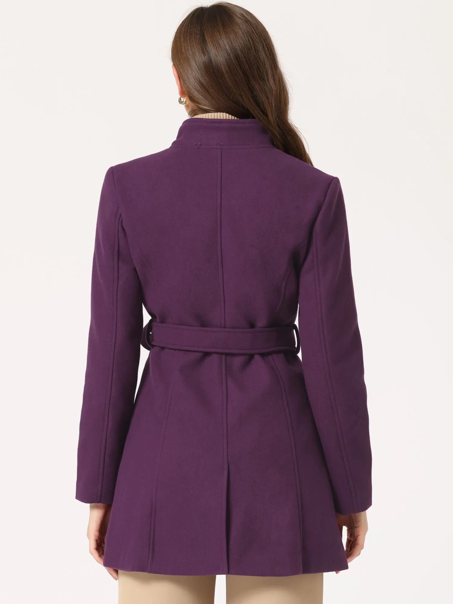Classic Stand Collar Long Sleeve Belted Winter Coat
