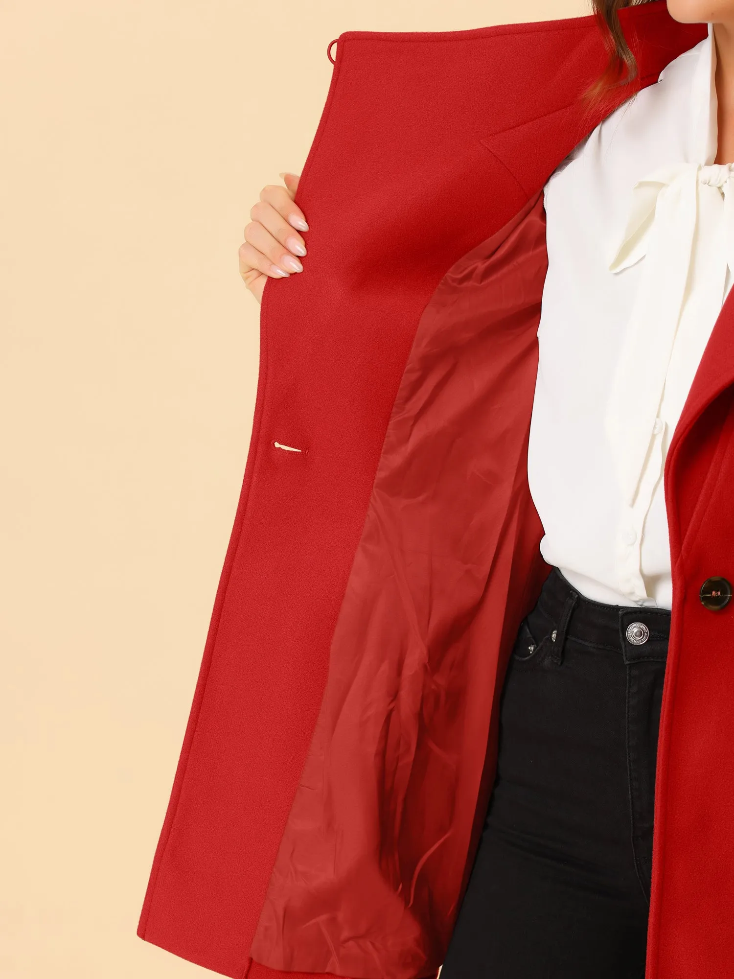Classic Stand Collar Long Sleeve Belted Winter Coat