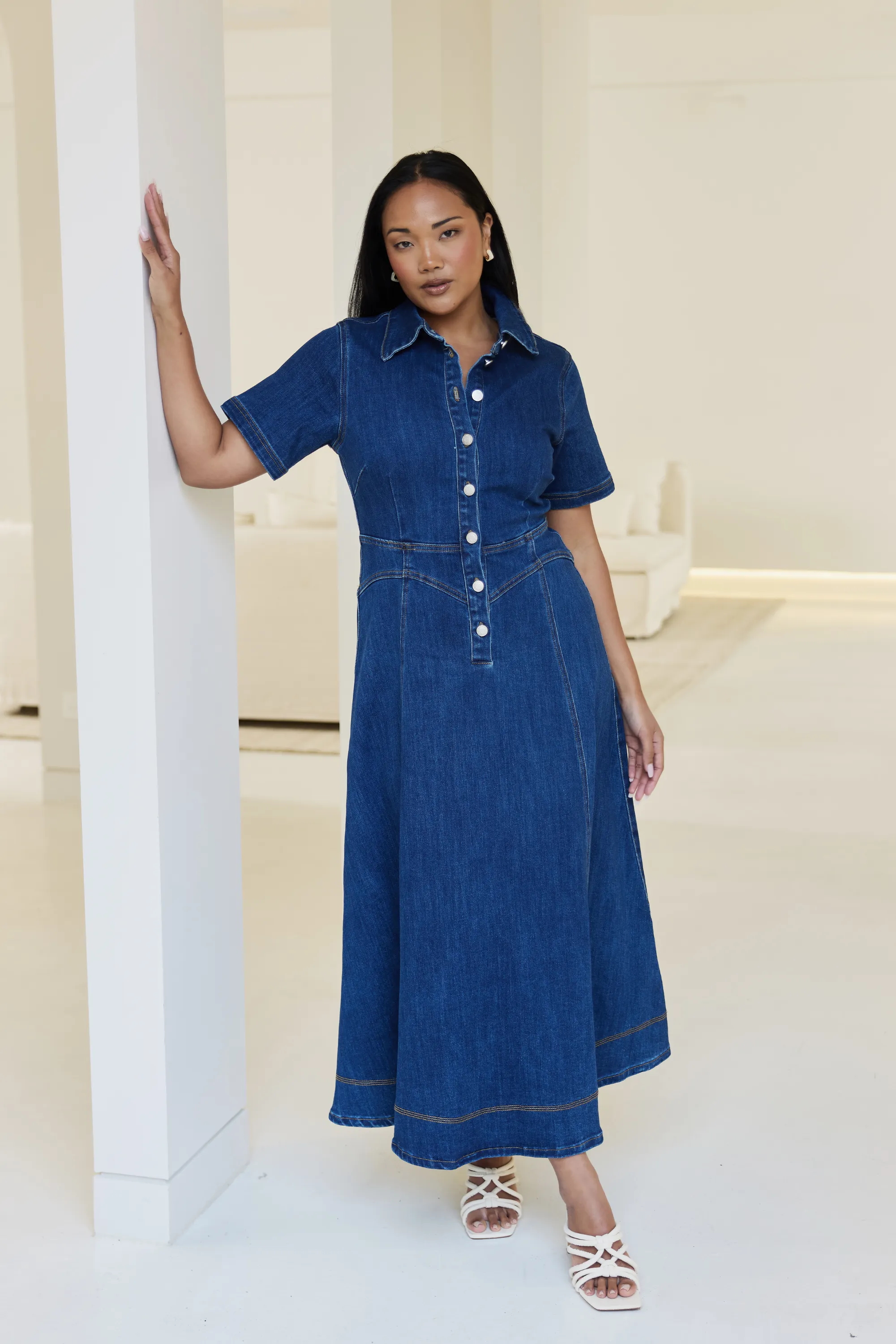 Core Denim Short Sleeve Dress - Blue Denim