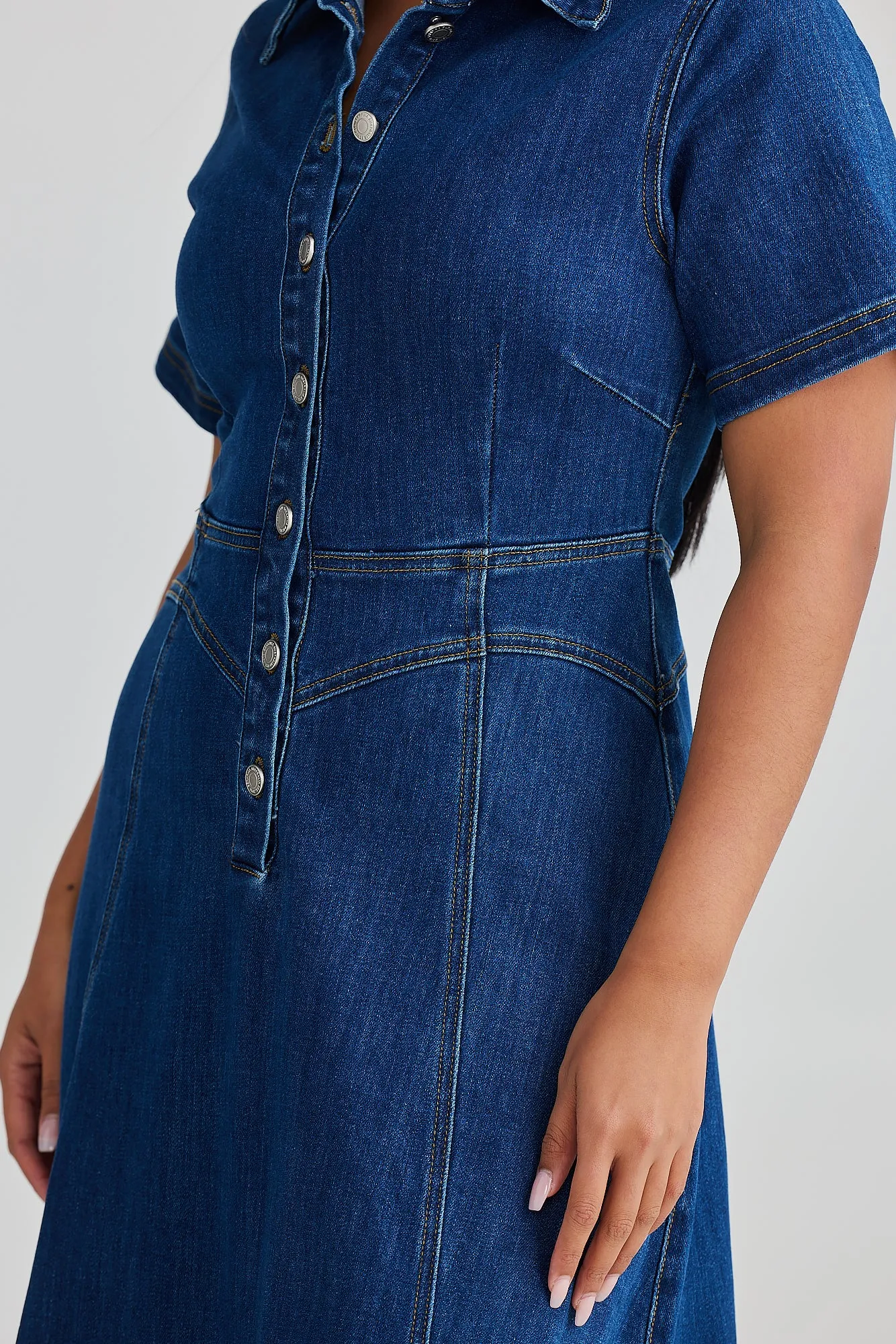Core Denim Short Sleeve Dress - Blue Denim