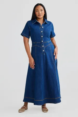 Core Denim Short Sleeve Dress - Blue Denim