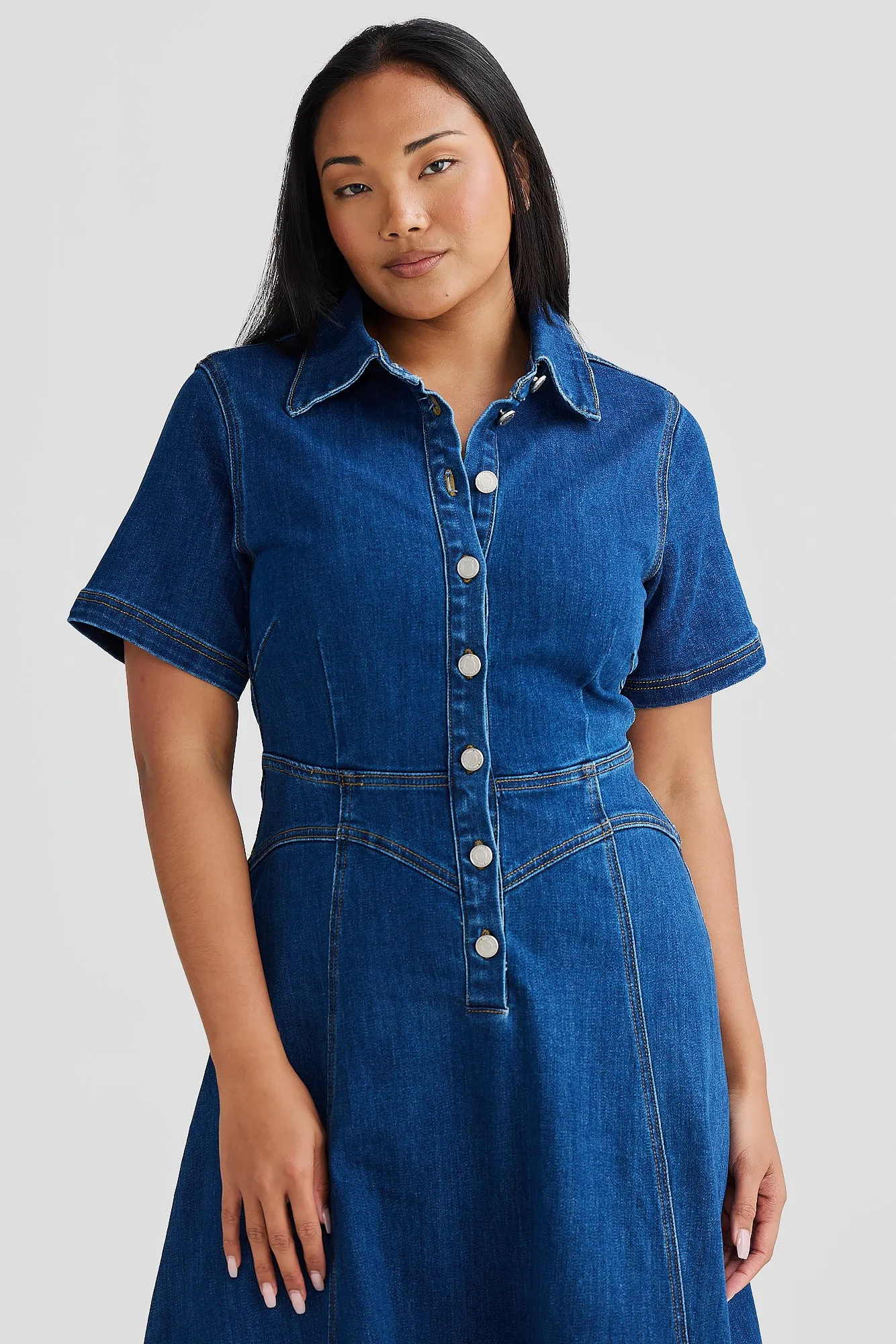 Core Denim Short Sleeve Dress - Blue Denim