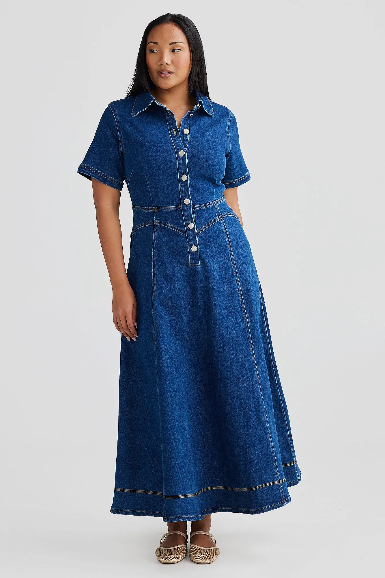 Core Denim Short Sleeve Dress - Blue Denim