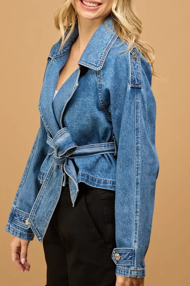 CROPPED DENIM TRENCH JACKET
