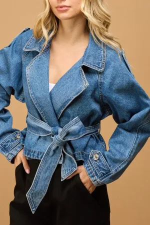 CROPPED DENIM TRENCH JACKET