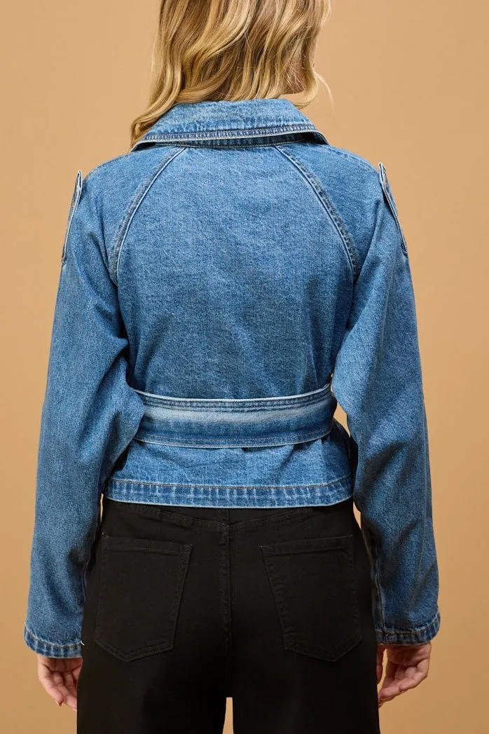 CROPPED DENIM TRENCH JACKET