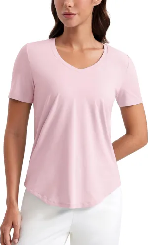 CRZ YOGA Womens Pima Cotton V Neck T-Shirt Short Sleeve Casual Workout Shirts Soft Summer Basic Tee Tops
