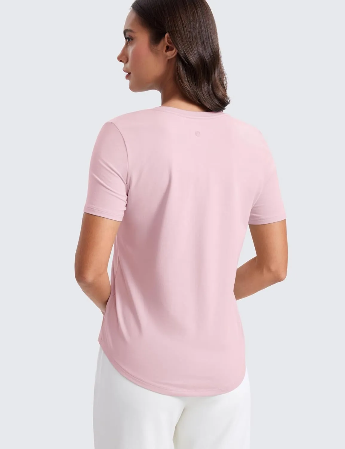 CRZ YOGA Womens Pima Cotton V Neck T-Shirt Short Sleeve Casual Workout Shirts Soft Summer Basic Tee Tops
