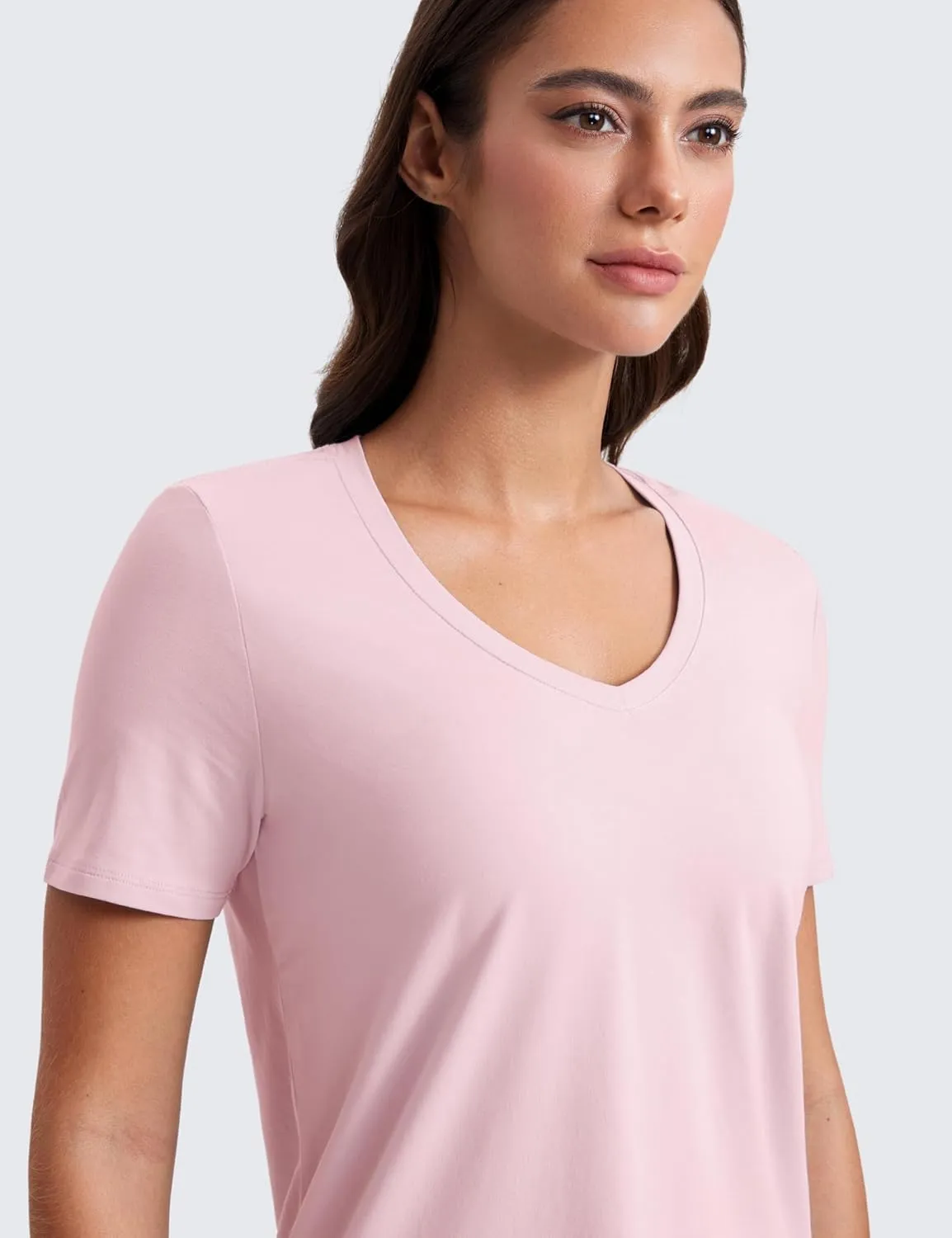CRZ YOGA Womens Pima Cotton V Neck T-Shirt Short Sleeve Casual Workout Shirts Soft Summer Basic Tee Tops