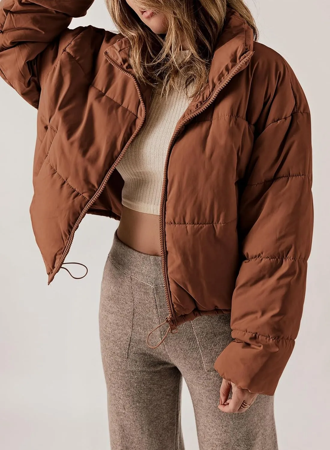 Dokotoo Womens Winter Quilted Jackets Long Sleeve Full Zip Puffer Jacket Coats with Pockets