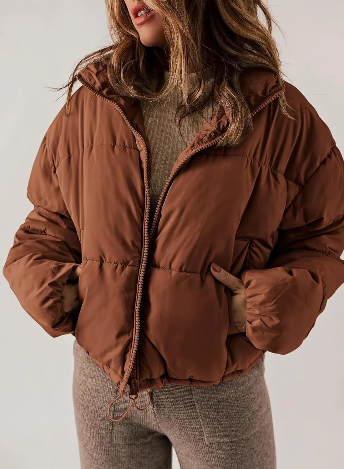 Dokotoo Womens Winter Quilted Jackets Long Sleeve Full Zip Puffer Jacket Coats with Pockets