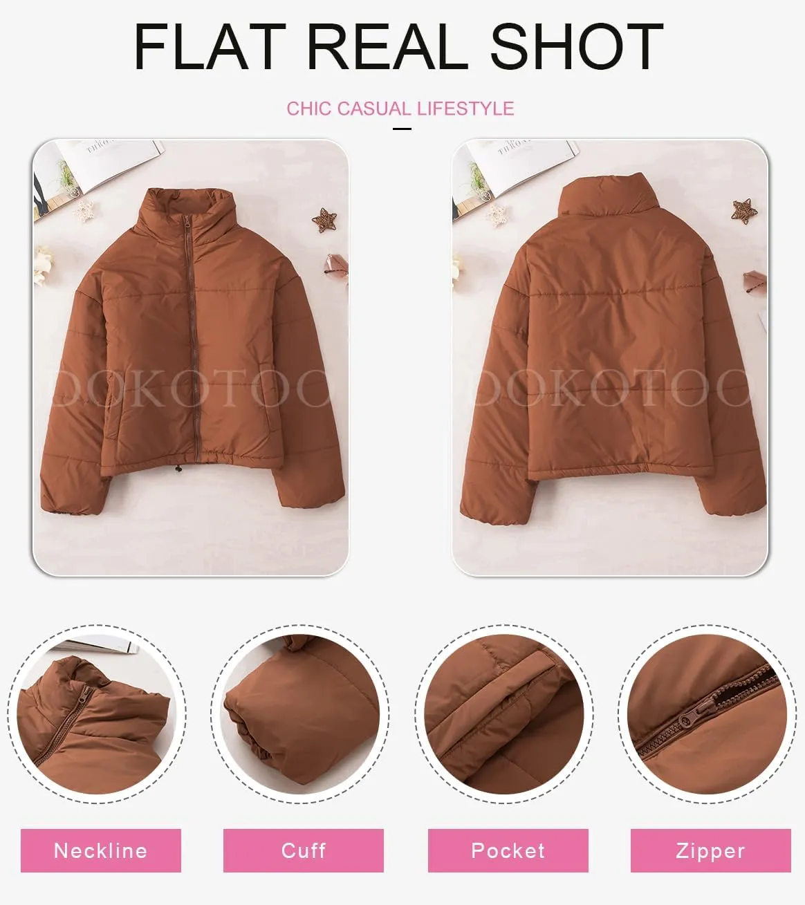 Dokotoo Womens Winter Quilted Jackets Long Sleeve Full Zip Puffer Jacket Coats with Pockets