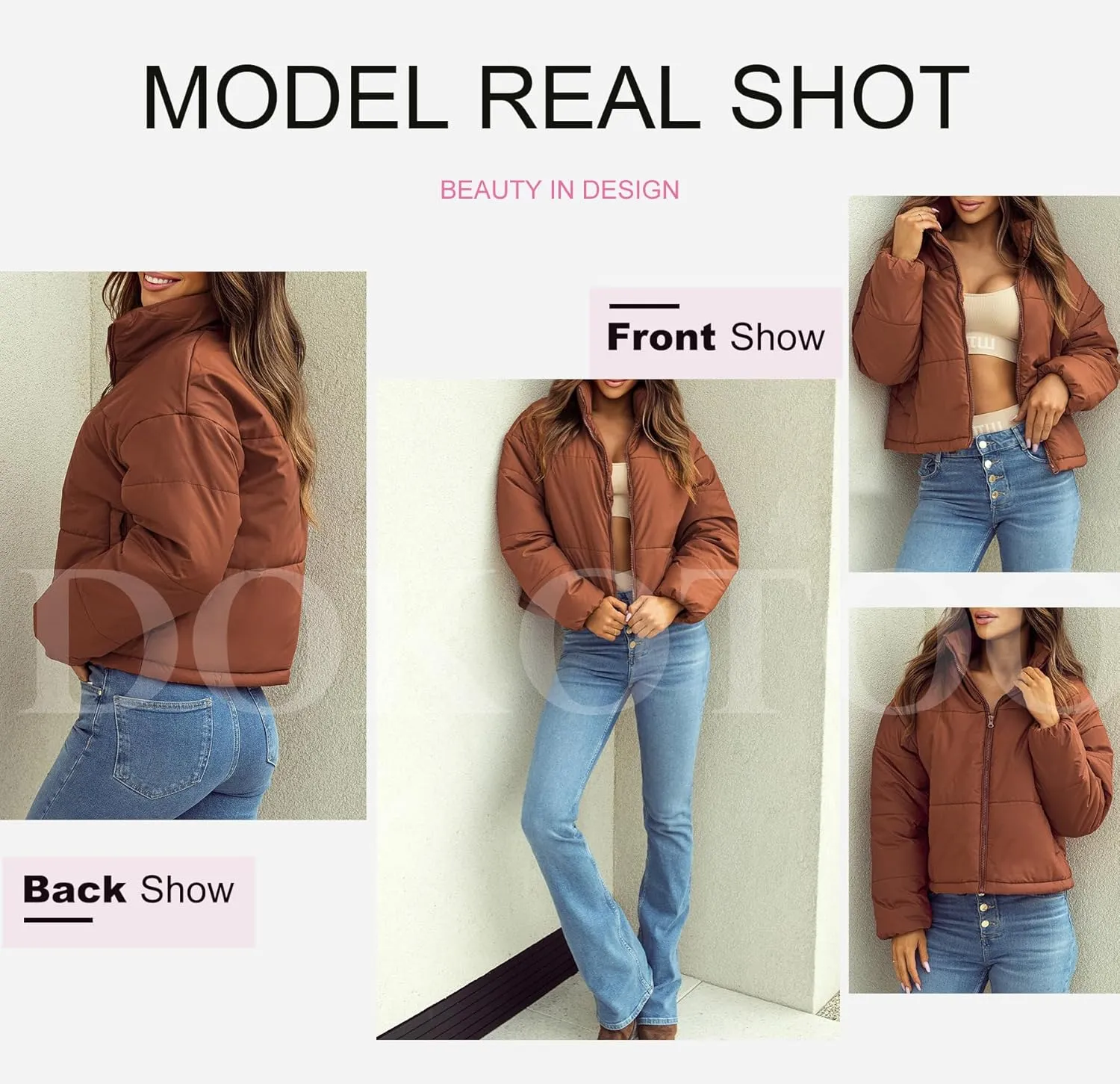 Dokotoo Womens Winter Quilted Jackets Long Sleeve Full Zip Puffer Jacket Coats with Pockets