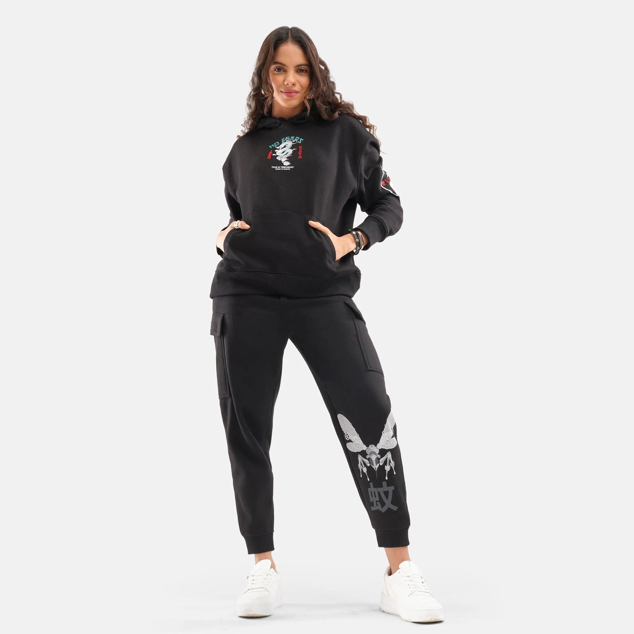 Dragon Regular Fleece Hoodie in Black - Womens